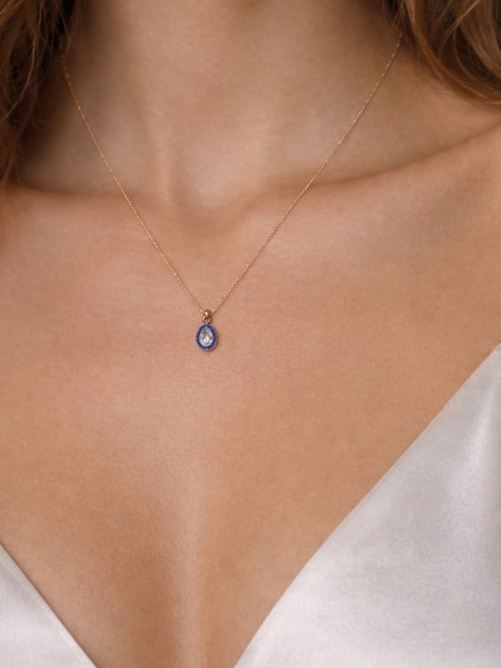 Roxanne Assoulin Gold Chain Necklace with Blue Pendant - Women Jewelry